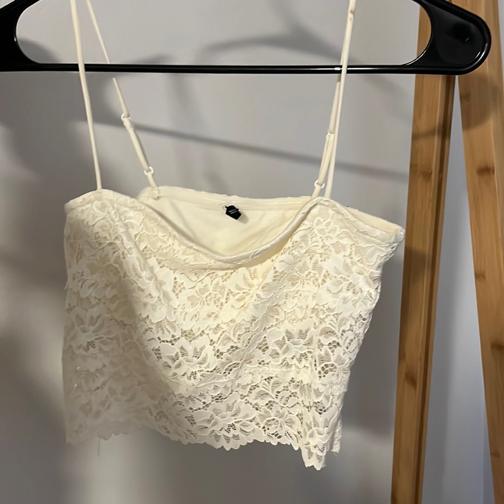 Out from Under white cropped lace shirt